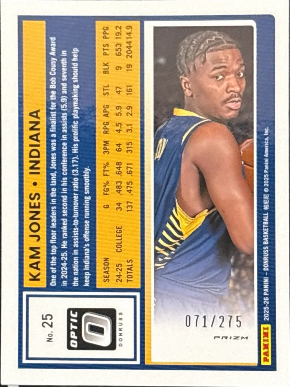 Panini Optic Kam Jones Rookie Card - Pink Pulzar Prizm LE 71/275
